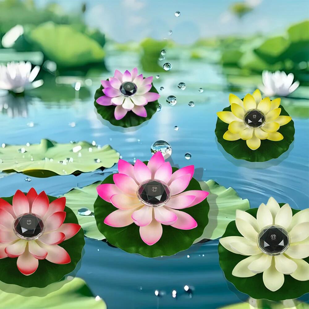 Floating Lotus Light Solar Powered Lotus Lamp with LED Light Waterproof Lotus Light Water Floating Lotus Night Lamp