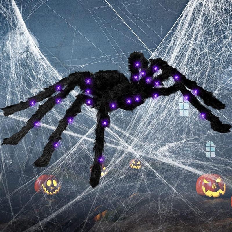 LED Lights Halloween Light Up Spider Decoration Purple Realistic Appearance Halloween Spider Decoration Scary Style