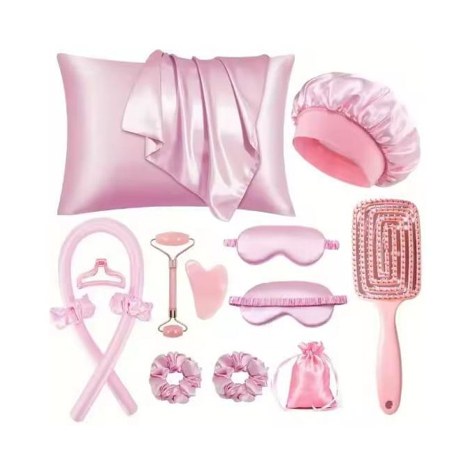 13-Piece Satin Silk Beauty Sleep Set – Luxury Nighttime Hair & Skincare Protection Kit with Bonnet, Pillowcase, Eye Mask, Scrunchies & Accessories, Anti-Frizz, Skin-Friendly, Breathable Soft Fabric