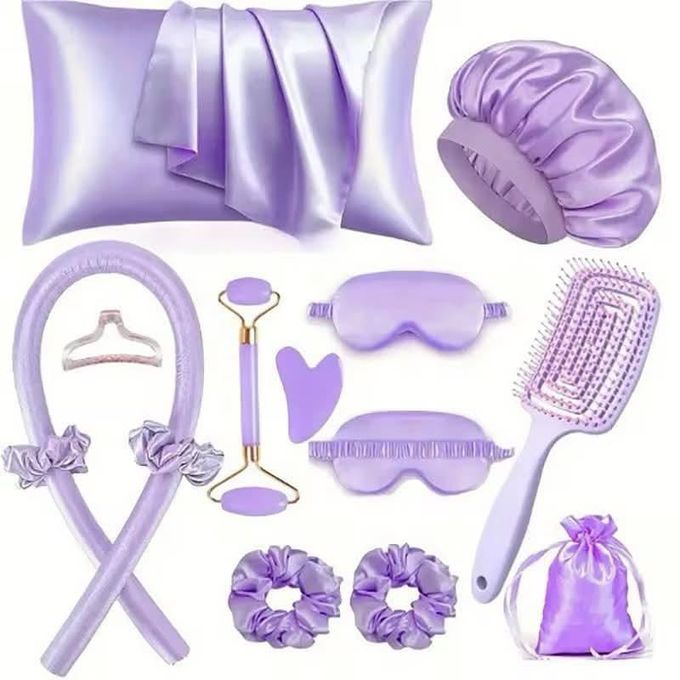 13-Piece Satin Silk Beauty Sleep Set – Luxury Nighttime Hair & Skincare Protection Kit with Bonnet, Pillowcase, Eye Mask, Scrunchies & Accessories, Anti-Frizz, Skin-Friendly, Breathable Soft Fabric