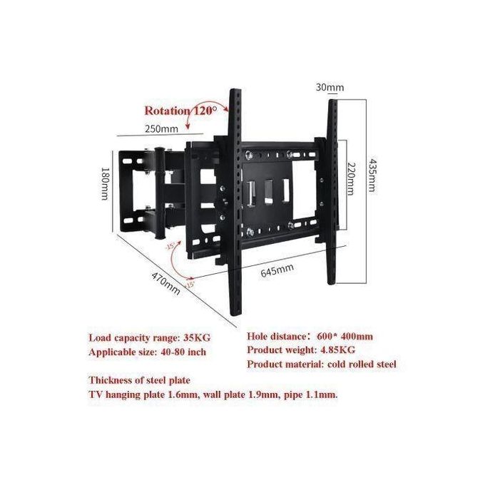 Rashnik TV Wall Mount TV Stand for 26”–63” TVs – Heavy Duty Adjustable Black Television Wall Bracket, Space-Saving Universal TV Mount for LED, LCD, OLED & Smart TVs