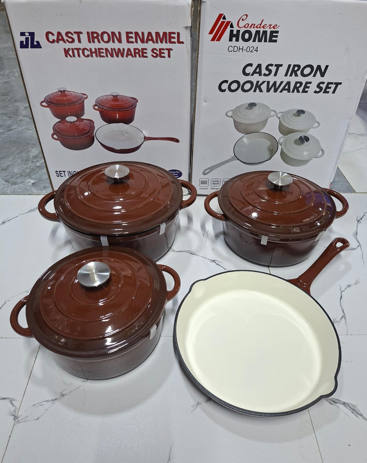 7PCS Cast Iron Cookware Set – Heavy Duty Non-Stick Kitchen Pot & Pan Set with Milk Pot, Soup Pot, Casserole & Frying Pan for Home Cooking Use