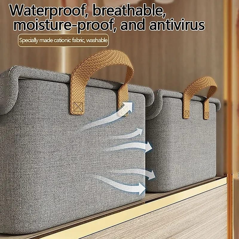 Foldable Wardrobe Organizer Storage Box with Steel Frame – Moisture-Proof Lidded Clothes Storage Bin, Non-Woven Fabric Closet Organizer for Shelves, Bedding & Home Use