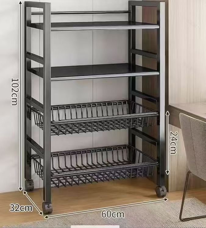 Multi-Layer Heavy Metallic Storage Rack Organizer – Rolling Kitchen, Bathroom, Bedroom & Office Storage Shelf with Lockable Wheels for Fruits, Toiletries, Toys & Supplies