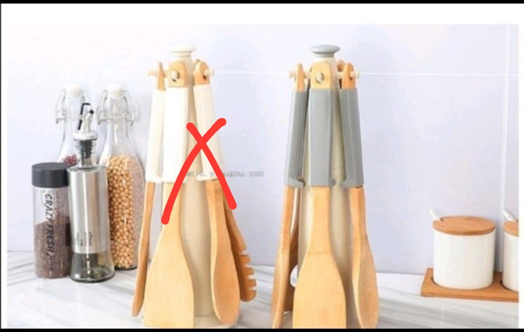 6PCS Wooden Serving Spoon Set with Silicone Handles – Kitchen Cooking Utensils with Stand, Durable Non-Scratch Spoon Set for Stirring, Serving & Everyday Home Use