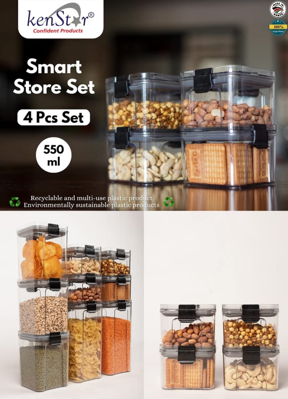 4PCS Kenstar Acrylic Smart Store Container Set – Airtight Kitchen Cereal Storage Containers for Rice, Pasta, Grains & Pantry Organization, Durable Food Storage Canisters