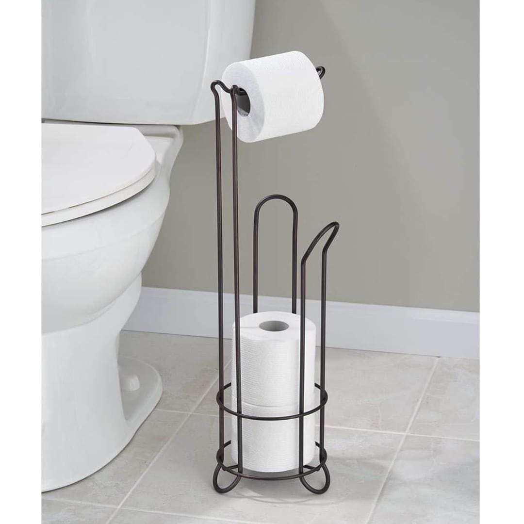Metallic Toilet Tissue Holder – Wall Mounted Bathroom Tissue Roll Holder, Durable Toilet Paper Dispenser Rack for Modern Bathroom Organization