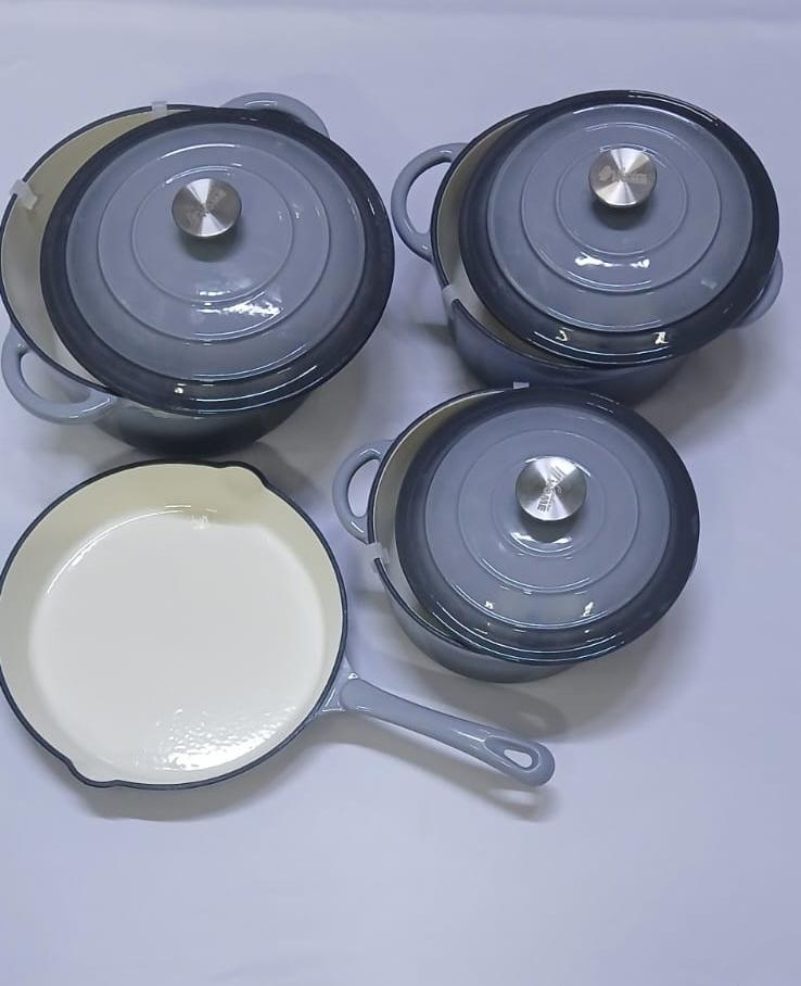 7PCS Cast Iron Cookware Set – Heavy Duty Non-Stick Kitchen Pot & Pan Set with Milk Pot, Soup Pot, Casserole & Frying Pan for Home Cooking Use
