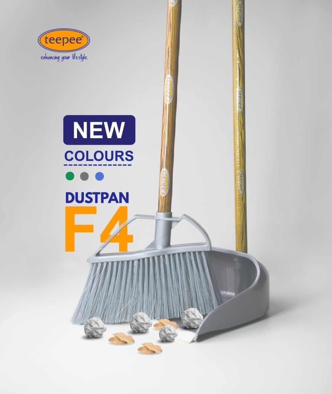 Teepee Stand-Up Dust Pan and Brush Set – Upright Home Cleaning Sweeper for Dust, Hair & Crumbs, Long Handle Cleaning Set for Home, Office, Shop & Salon Use