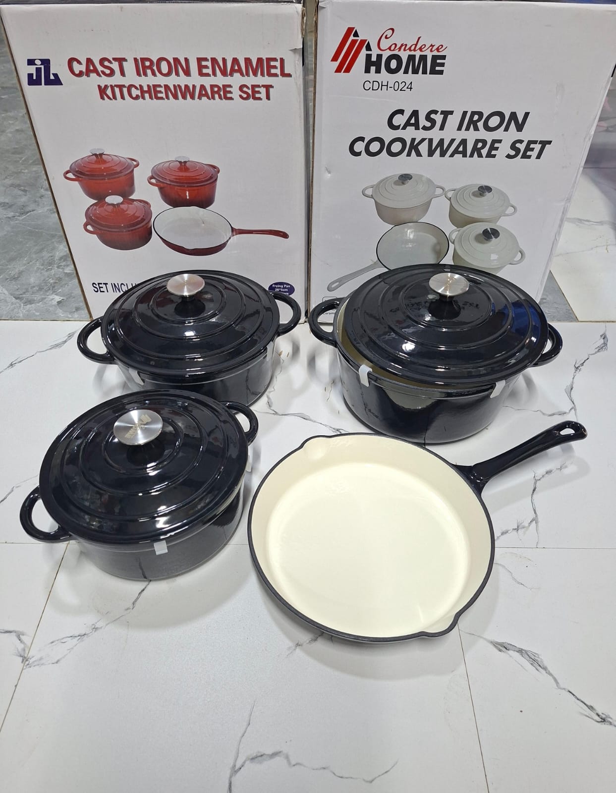 7PCS Cast Iron Cookware Set – Heavy Duty Non-Stick Kitchen Pot & Pan Set with Milk Pot, Soup Pot, Casserole & Frying Pan for Home Cooking Use