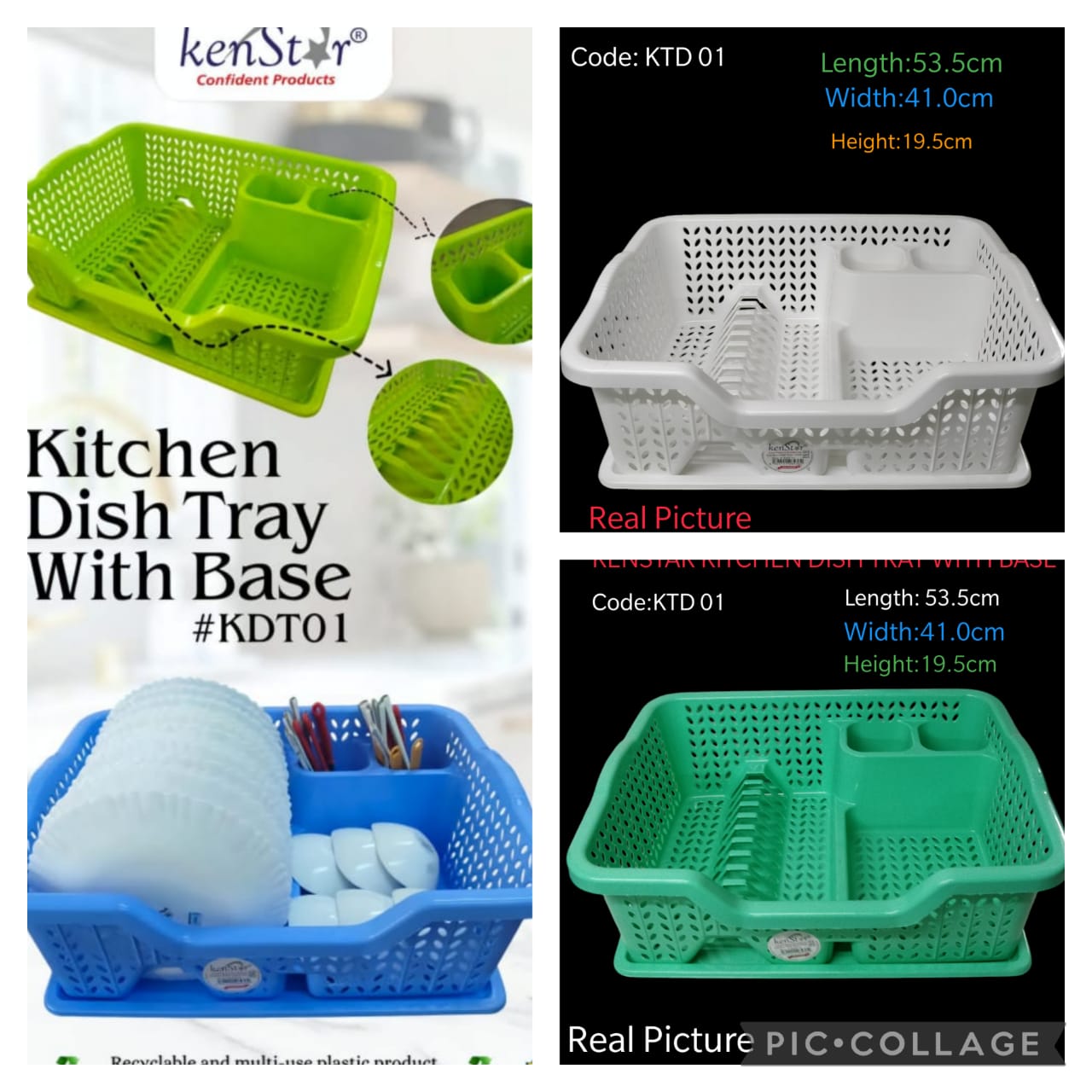 Kenstar Heavy Plastic Dish Rack with Drain Base – Strong Kitchen Dish Drainer Tray for Plates, Cups & Utensils, Durable Countertop Drying Organizer for Everyday Use