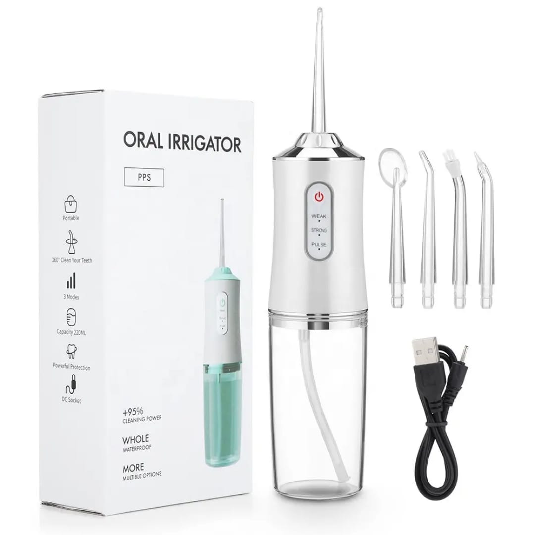 Rechargeable Portable Oral Care Irrigator with 4 Nozzles – Electric Water Flosser for Deep Teeth Cleaning, Gum Care & Everyday Dental Hygiene at Home or Travel