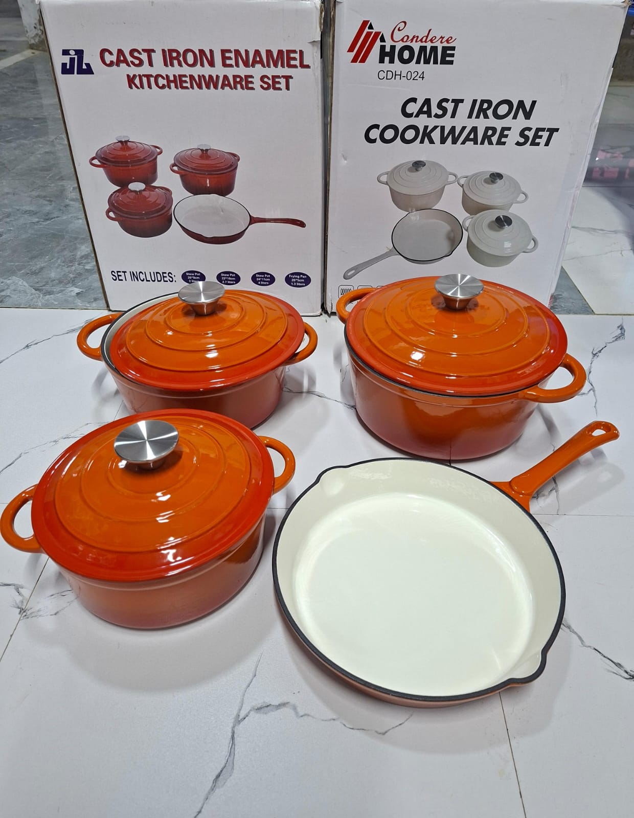 7PCS Cast Iron Cookware Set – Heavy Duty Non-Stick Kitchen Pot & Pan Set with Milk Pot, Soup Pot, Casserole & Frying Pan for Home Cooking Use