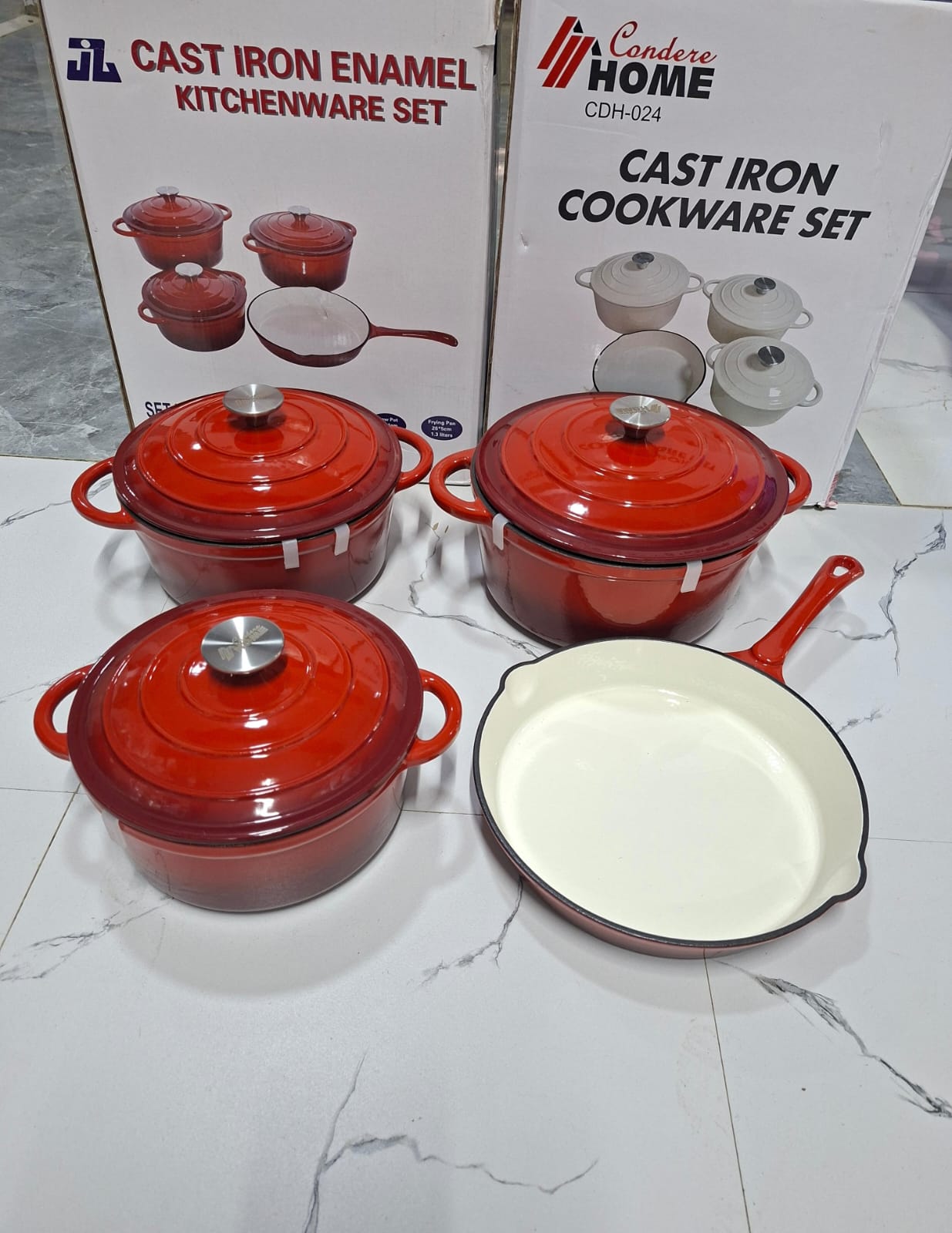 7PCS Cast Iron Cookware Set – Heavy Duty Non-Stick Kitchen Pot & Pan Set with Milk Pot, Soup Pot, Casserole & Frying Pan for Home Cooking Use