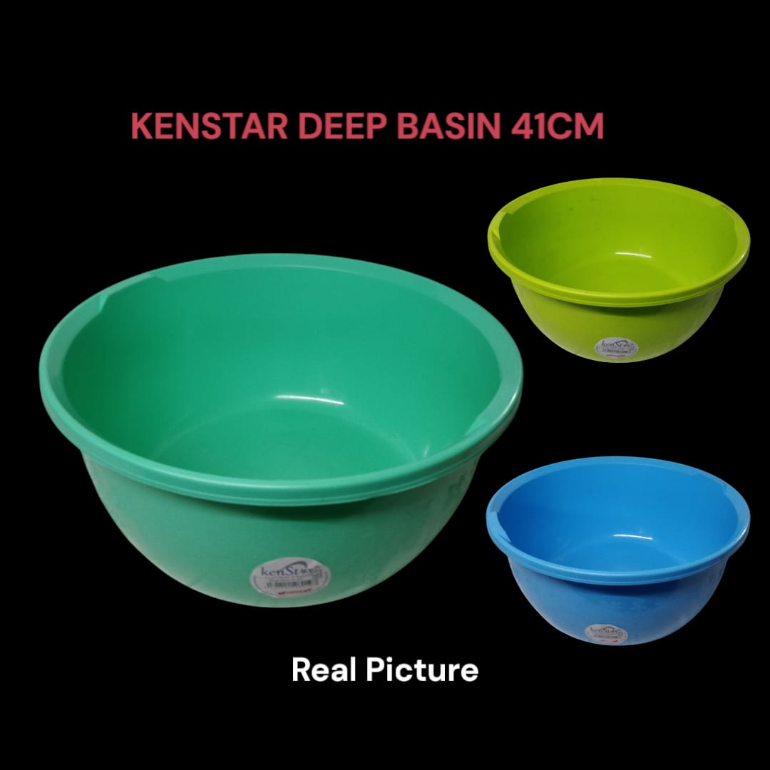 3PCS Kenstar Heavy Plastic Deep Basin Set 41cm – Large Durable Household Washing Basins for Laundry, Cleaning, Storage & Everyday Home Use
