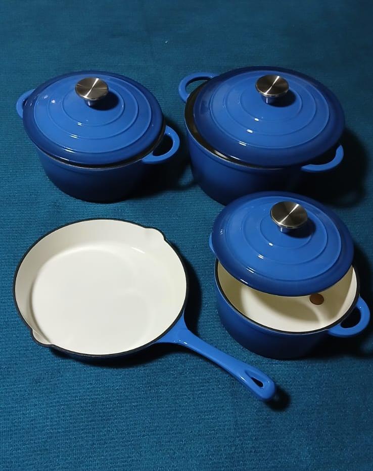 7PCS Cast Iron Cookware Set – Heavy Duty Non-Stick Kitchen Pot & Pan Set with Milk Pot, Soup Pot, Casserole & Frying Pan for Home Cooking Use
