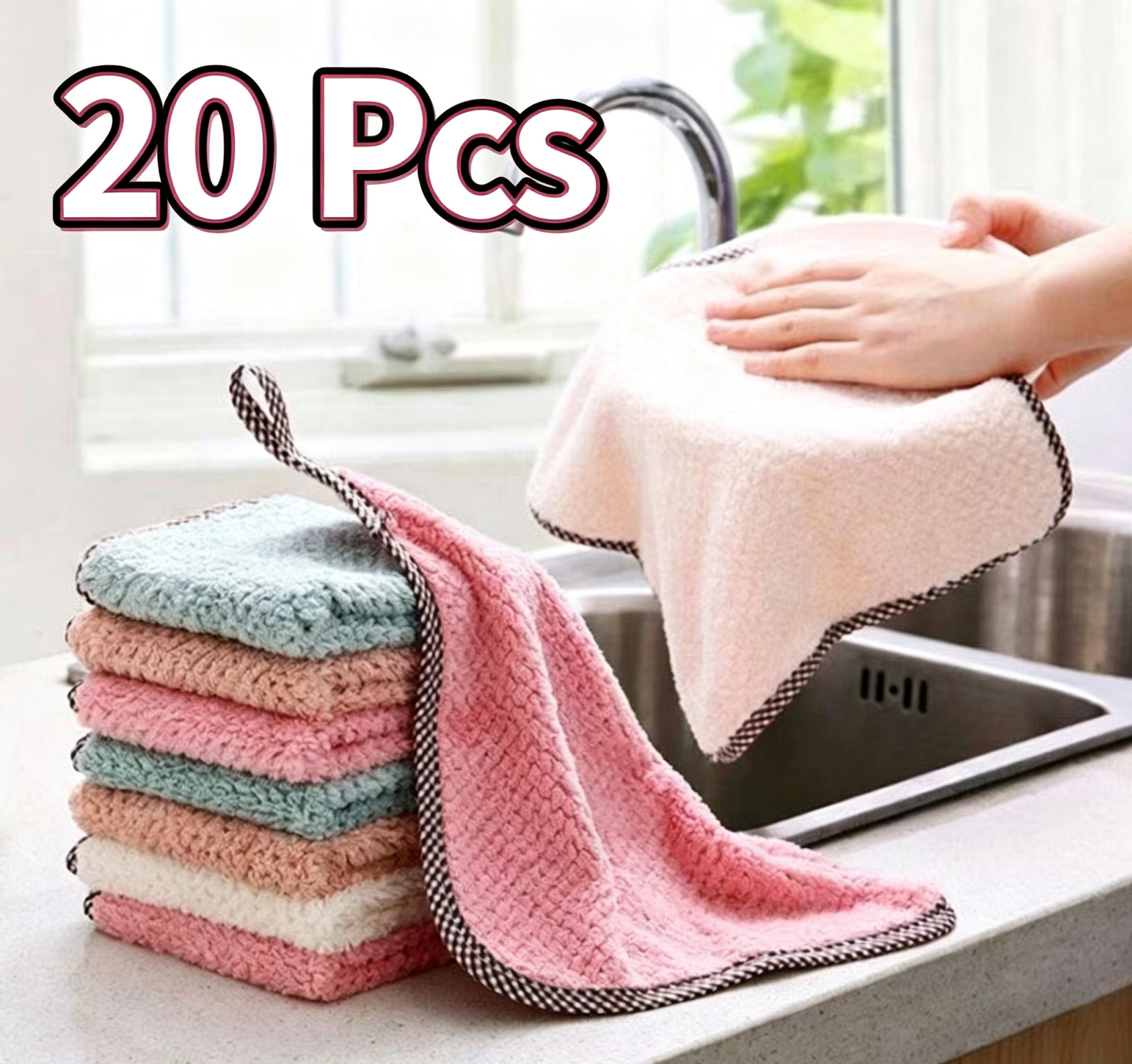 20Pcs Microfiber Kitchen Dish Cloths, Super Absorbent Efficient Cleaning Towels, Multipurpose Household Wipes for Tableware Kitchen Cleaning Tools