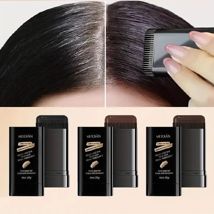 20g Quick Gray Hair Color Stick-Permanent, Long-Lasting Gray Coverage, Easy Application at Home or On-the-Go, Portable Hair Dye Stick with Applicator Brush,Ideal for Brown/Black Hair