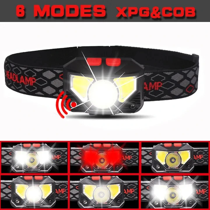 Powerful LED Headlight Headlamp 8 Modes Handsfree Motion Sensor Head Lamp COB Flashlight Torch Head Light For Camping Fishing