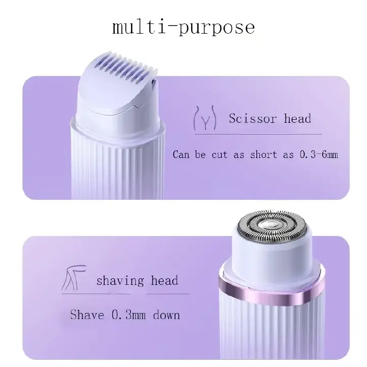 2-in-1 Women'S Electric Shaver for Bikini, Eyebrows, Face, Legs & Underarms - Wet/Dry Hair Removal Tool - Portable Bikini Trimmer Cordless - Gentle & Effective