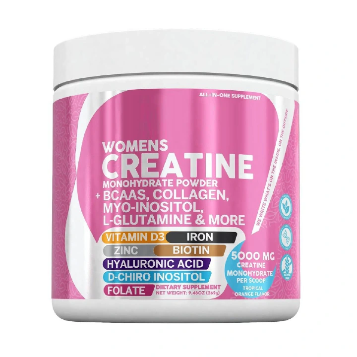 Clean Nutra Shelf Builder Women’s Creatine Monohydrate Powder, 5000mg Creatine Per Scoop, with BCAA, Collagen, Myo-Inositol, Hyaluronic Acid, Folate & Vitamin D3, Tropical Orange Flavor, 30 Servings