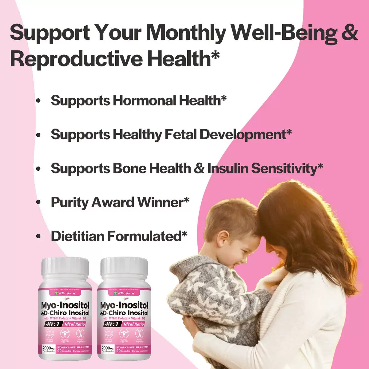 Myo‑Inositol & D‑Chiro Inositol 40:1 Ratio,90 Capsules,Women Hormone & Ovarian Health Supplement,with Folate & Vitamin D3