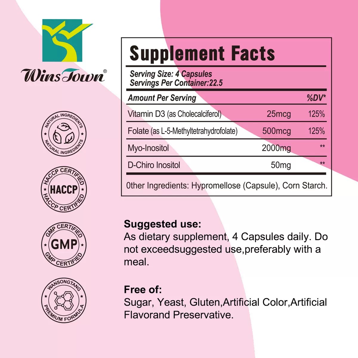 Myo‑Inositol & D‑Chiro Inositol 40:1 Ratio,90 Capsules,Women Hormone & Ovarian Health Supplement,with Folate & Vitamin D3