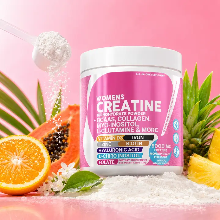 Clean Nutra Shelf Builder Women’s Creatine Monohydrate Powder, 5000mg Creatine Per Scoop, with BCAA, Collagen, Myo-Inositol, Hyaluronic Acid, Folate & Vitamin D3, Tropical Orange Flavor, 30 Servings