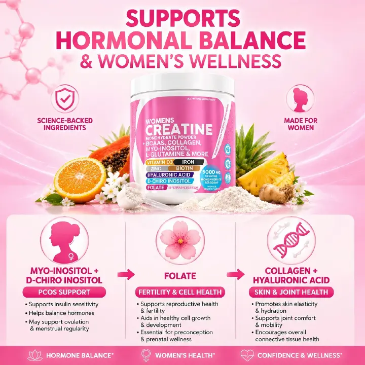 Clean Nutra Shelf Builder Women’s Creatine Monohydrate Powder, 5000mg Creatine Per Scoop, with BCAA, Collagen, Myo-Inositol, Hyaluronic Acid, Folate & Vitamin D3, Tropical Orange Flavor, 30 Servings