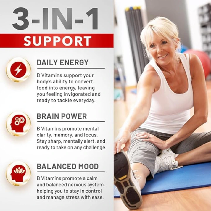 High Potency 10‑in‑1 Vitamin B Complex Supplement, B1 B2 B3 B5 B6 B9 B12 with Biotin, Choline & Inositol, Supports Energy, Nerve, Hair & Skin Health, Vegan Capsules