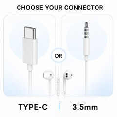 Wired Earphones with Mic - 3.5mm & Type-C In-Ear Earbuds for iPhone Android Samsung Techno Infinix Universal Earphones For Mobile Phones Laptop PC