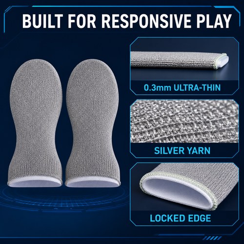 Gaming Finger Sleeves 1 Pair, Sensitive Anti-Sweat Breathable Touch Screen Thumb Gloves Finger Cots for PUBG Mobile Free Fire COD MLBB, Ultra-Thin Non-Slip Finger Covers