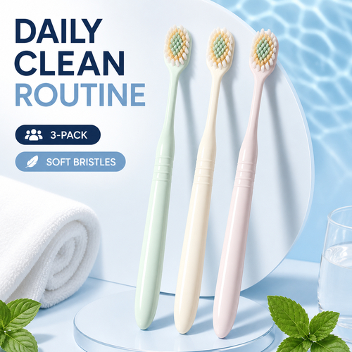 3PCS Ultra Soft Toothbrush for Adults Wide Head High Density Fine Bristles Manual Toothbrush for Sensitive Teeth Gums Deep Cleaning Oral Care 3 Pack 【SALE】