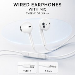 Wired Earphones with Mic - 3.5mm & Type-C In-Ear Earbuds for iPhone Android Samsung Techno Infinix Universal Earphones For Mobile Phones Laptop PC