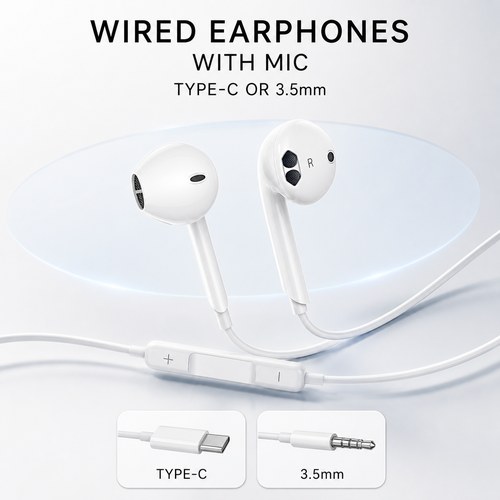Wired Earphones with Mic - 3.5mm & Type-C In-Ear Earbuds for iPhone Android Samsung Techno Infinix Universal Earphones For Mobile Phones Laptop PC