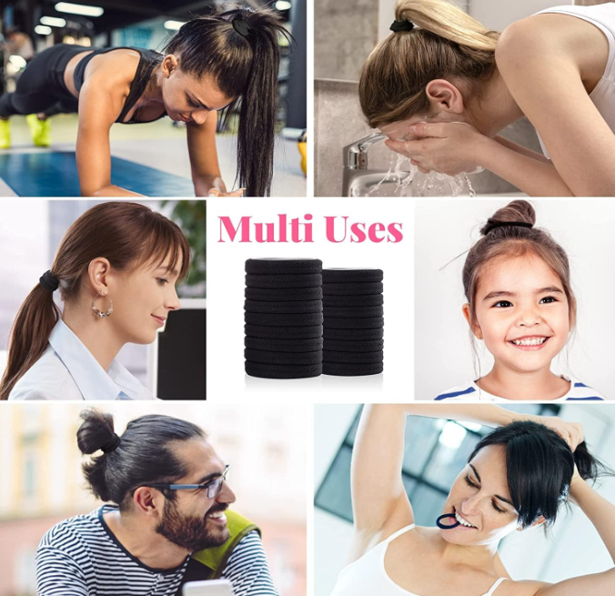 Black Elastic Hair Ties – Ponytail Hair Bands for Women & Girls