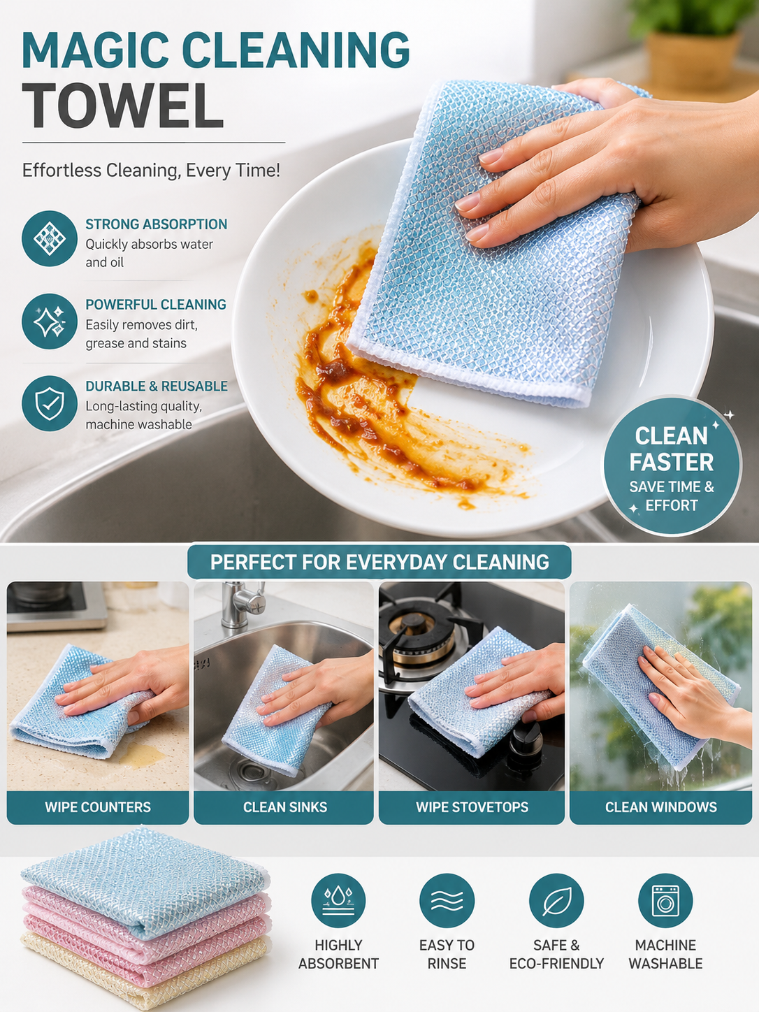 2pcs Multipurpose Super Absorbent Cleaning Towel for Kitchen Dishes Bathroom & Household Cleaning⚡ 24HRS Dispatch
