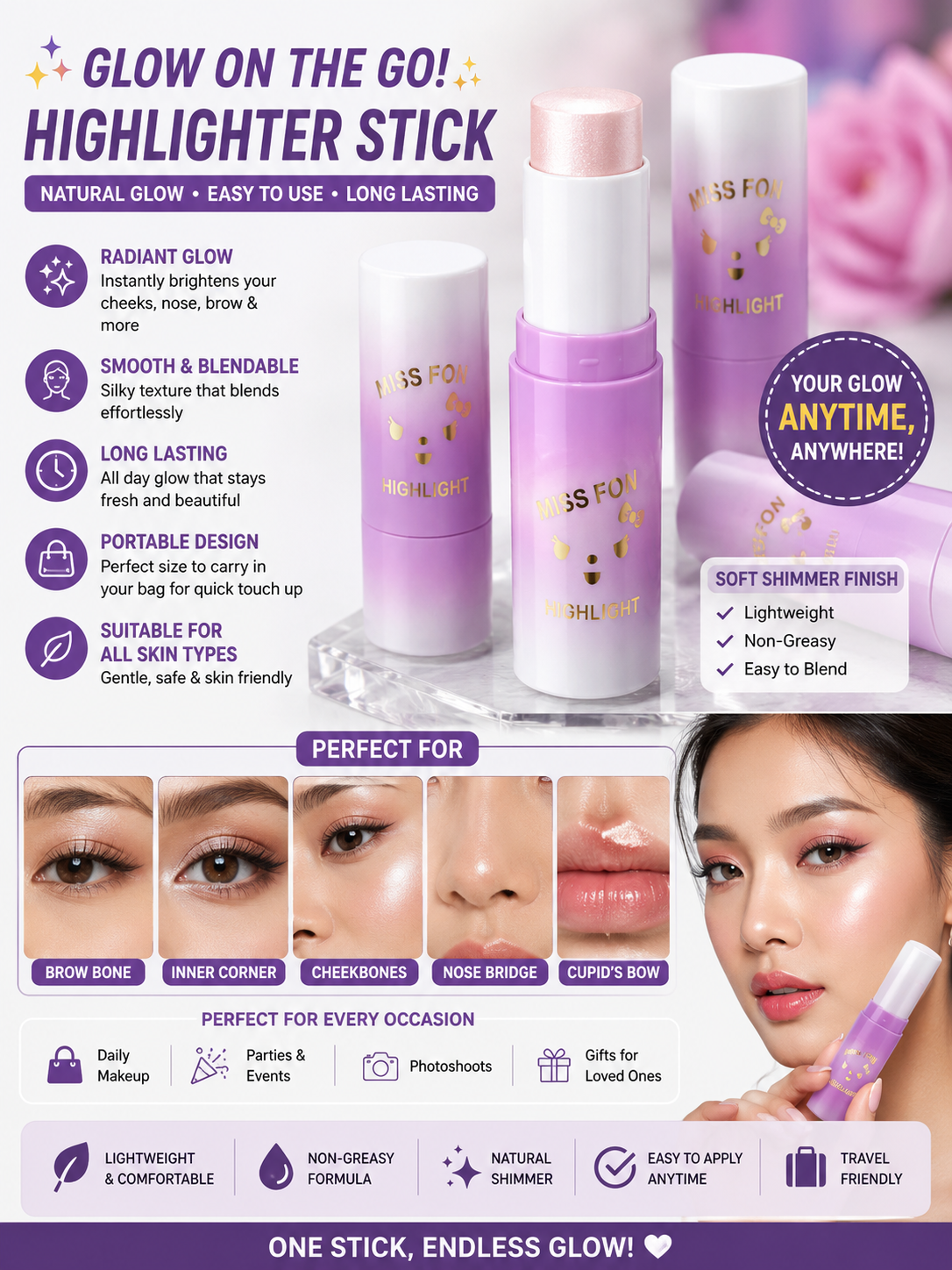 Miss Fon Highlight Stick – Natural Glow Makeup view 6