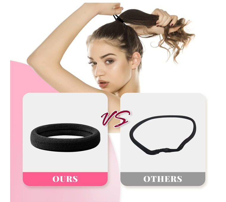 Black Elastic Hair Ties – Ponytail Hair Bands for Women & Girls