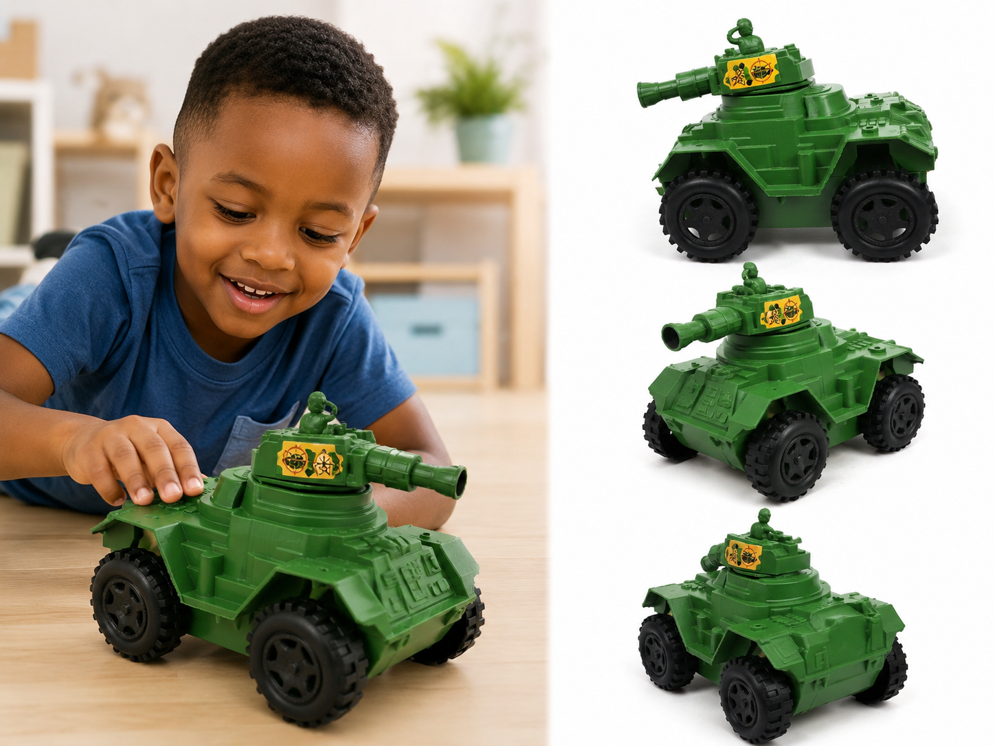 Kids Military Army Tank Toy – Friction Powered Combat Vehicle, Durable Plastic, Green (Ages 3+)