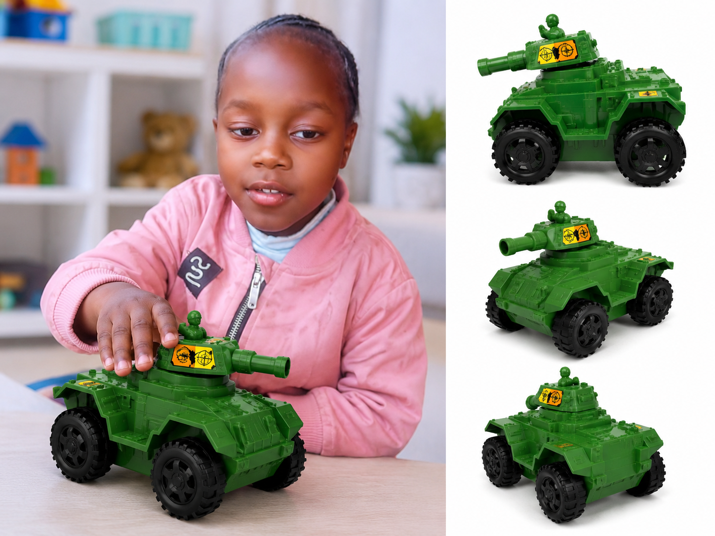 Kids Military Army Tank Toy – Friction Powered Combat Vehicle, Durable Plastic, Green (Ages 3+)