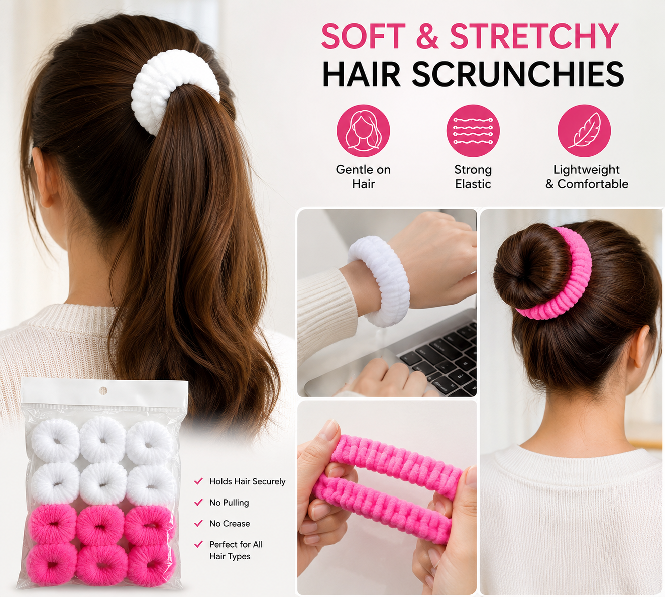 🌸 12PCS Kids' Plush Cat Hair Scrunchies – Soft, Stretchy No-Pull Hair Ties for Girls 🌸