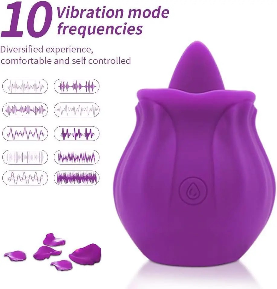 Rose Tongue Licking Vibrator Sex Toy Clitoral Sucker Clit Nipples Anal Stimulator Compact Adult Foreplay Solo Play Game Masturbation Gift for Women Ladies Couples