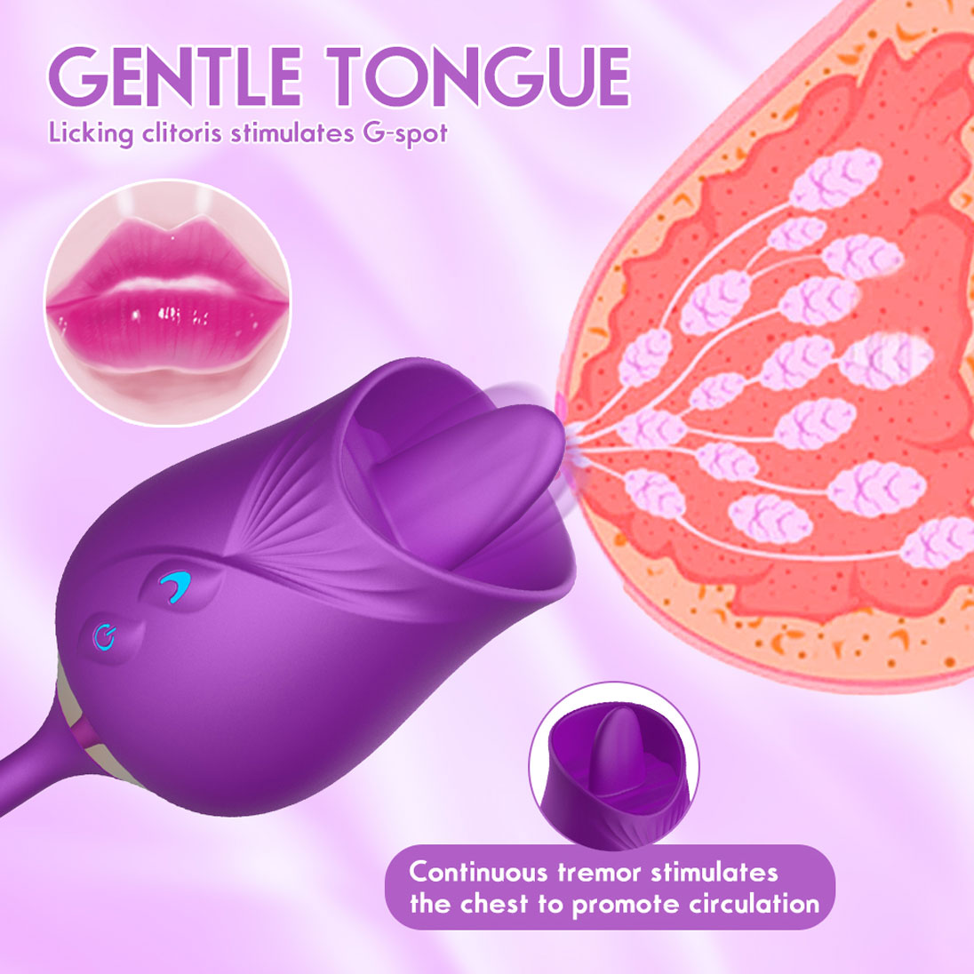 Rose Toy Vibrator Thrusting G Spot Dildo Clitoral Licking Vibrating Stimulator Anal Plug Oral Tongue Adult Foreplay Teasing Sex ToysSolo Masturbation Foreplay Dating Gift for Women Couple Masturbation
