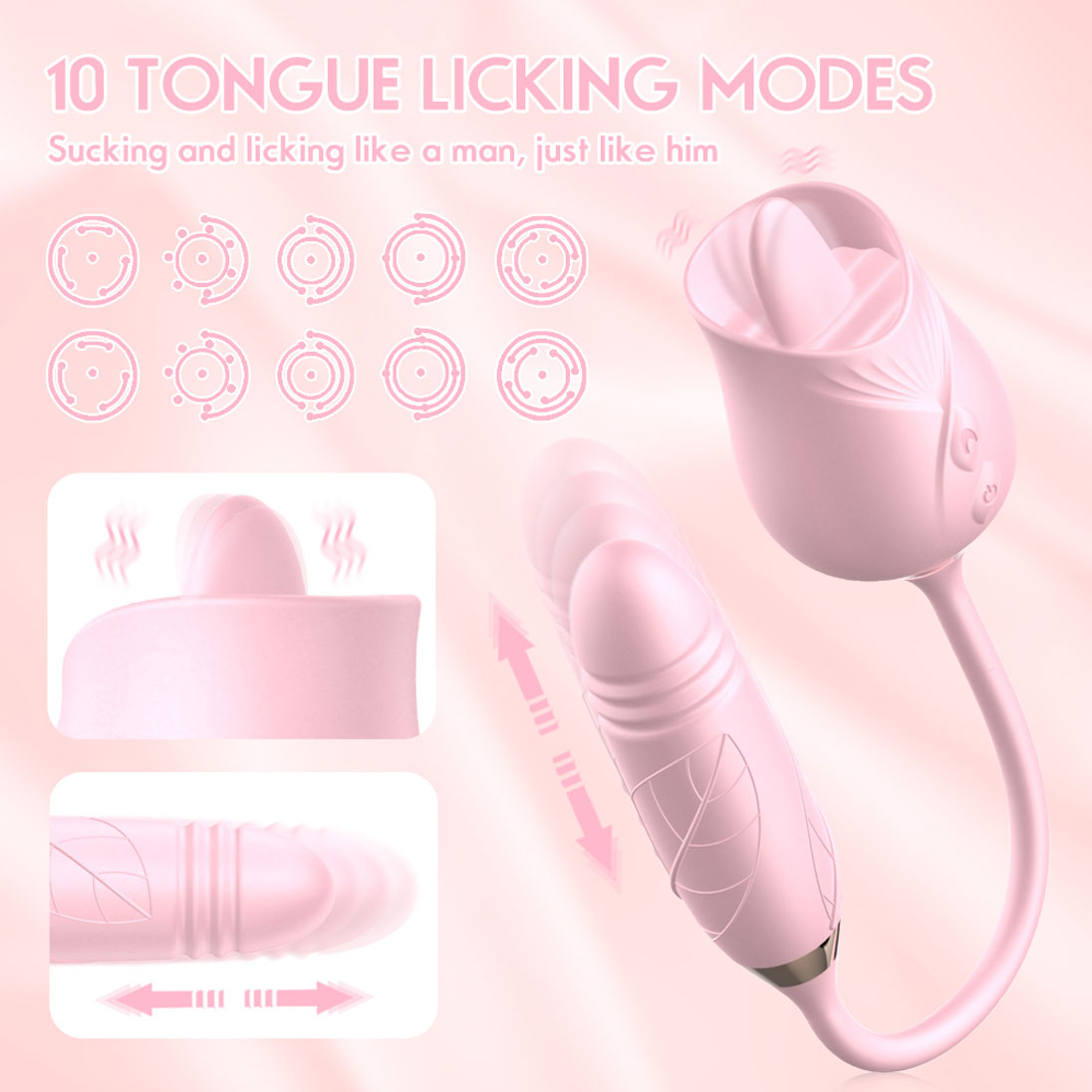 Rose Toy Vibrator Thrusting G Spot Dildo Clitoral Licking Vibrating Stimulator Anal Plug Oral Tongue Adult Foreplay Teasing Sex ToysSolo Masturbation Foreplay Dating Gift for Women Couple Masturbation
