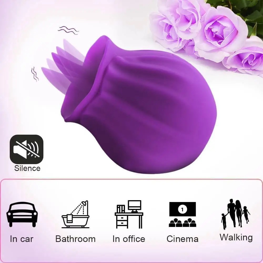 Rose Tongue Licking Vibrator Sex Toy Clitoral Sucker Clit Nipples Anal Stimulator Compact Adult Foreplay Solo Play Game Masturbation Gift for Women Ladies Couples