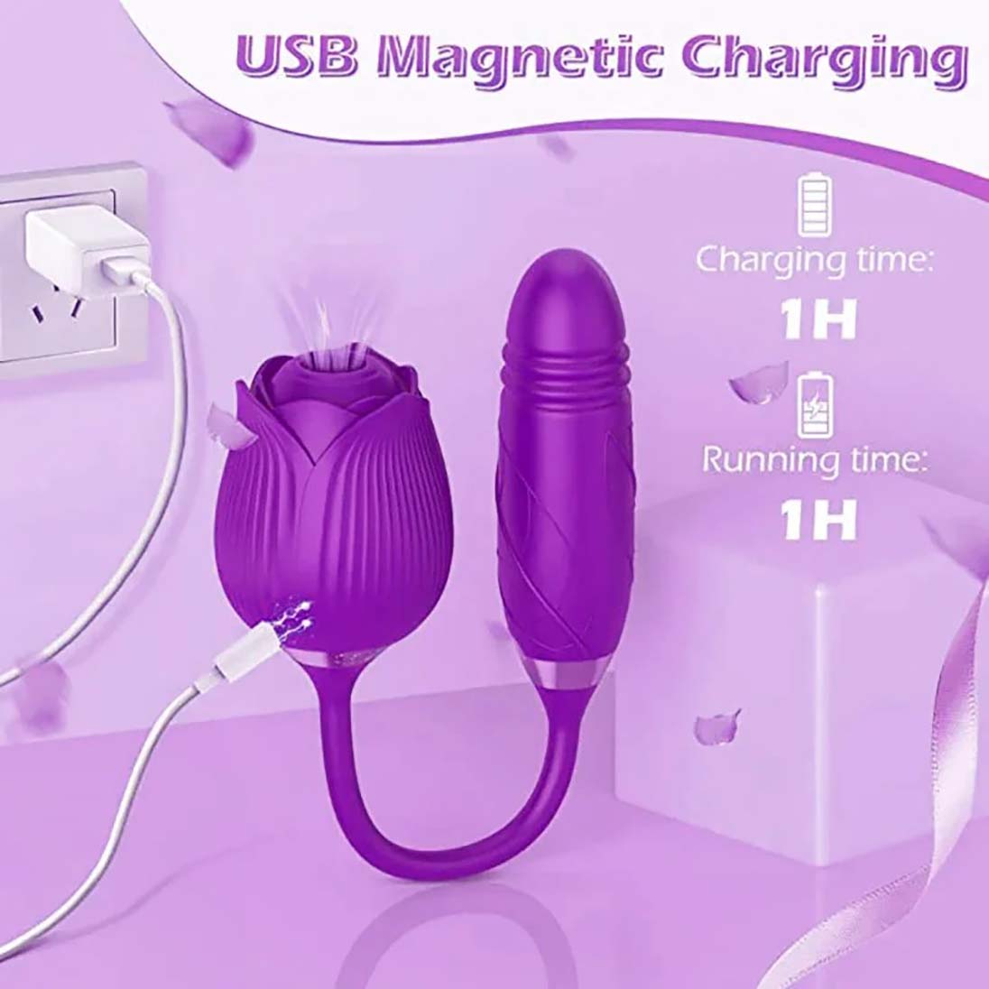 Rose Toy Vibrator Thrusting G Spot Dildo Vaginal Clitoral Sucking Stimulator Anal Plug Sucker Clit Nipples Oral Licking Adult Foreplay Solo Masturbation Teasing Sex Toys Gift for Ladies Women Couple