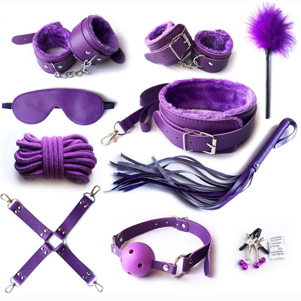 10pcs Pack Bondage Restraints BDSM Adult Sex Toys PU Leather Fetish Set Role Play Bed Game Handcuffs Mouth Ball Gag Foreplay Gift for Women Men Couples