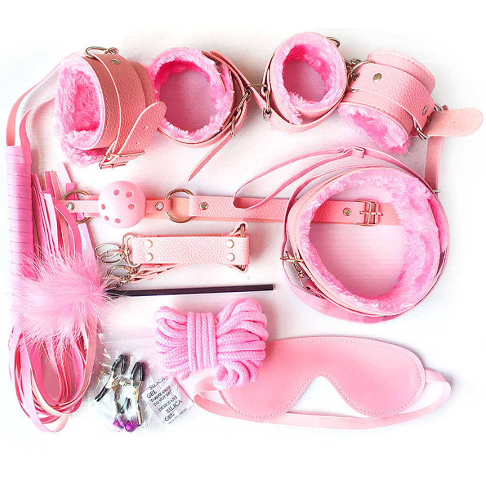 10pcs Pack Bondage Restraints BDSM Adult Sex Toys PU Leather Fetish Set Role Play Bed Game Handcuffs Mouth Ball Gag Foreplay Gift for Women Men Couples