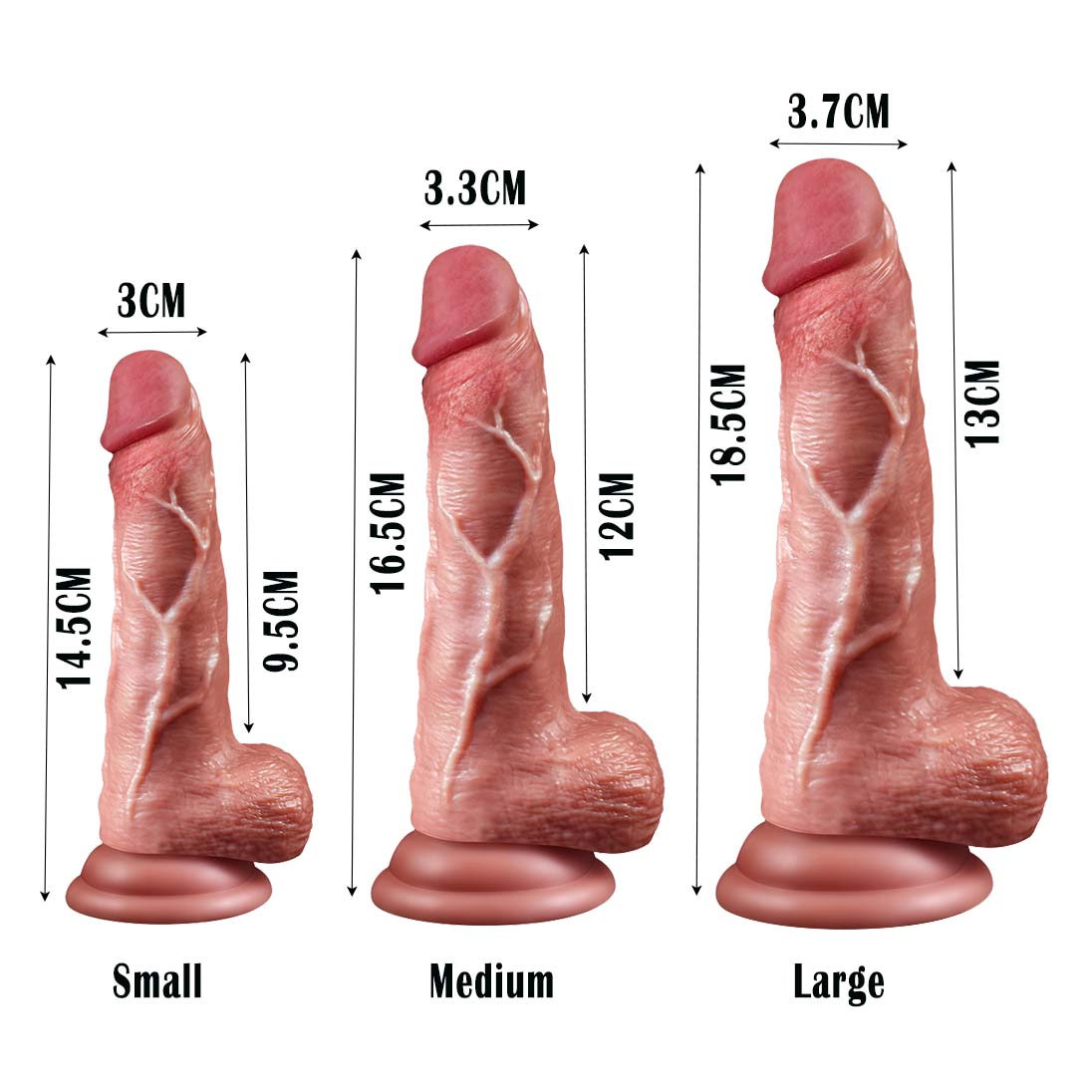 3 Sizes Options Realistic Dildo Veined Shaft Monster Cock with Balls Suction Cup G-spot Anal Stimulator Large Medium Small Jelly Silicone Dong Love Sex Toys for Adult Women Couple Perfect Surprising G